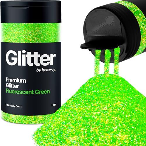 Hemway Verde Fluorescente Porporina Fine 130g/4.6oz Polvere Metallica Resina Artigianale Glitter Flake Paillettes per Bicchieri Epossidici, Capelli Viso Corpo Occhi Nail Art Festival