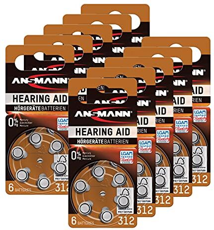 Ansmann 5013233-590 per apparecchi acustici Tipo 312 zinco-aria 1,4 V PR41 aza312 marrone