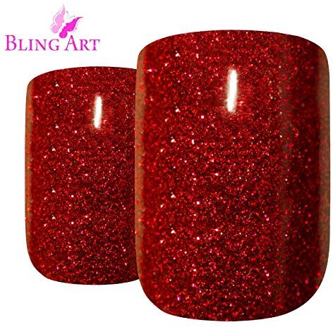 ART Unghie finte  Rosso Gel 24 Squoval Medio Finte punte in acrilico con colla