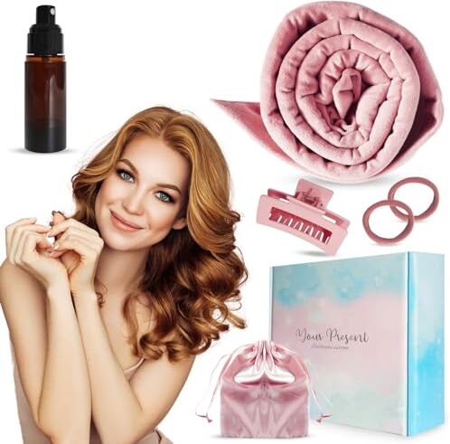 Generico Curlcrown Kit Regalo Bigodino Lungo Per Boccoli, Fascia Morbida Per Ogni Tipo Di Capelli. Curler Per Capelli Con Accessori Capelli Spruzzino, Elastici, Mollettone.