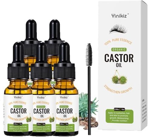 Generic Olio di ricino e spazzola per ciglia 2 in 1 per la crescita delle ciglia, ricino biologico olio vegetale per ciglia, capelli e sopracciglia, naturale vegano olio di ricino stimolante la crescita, olio