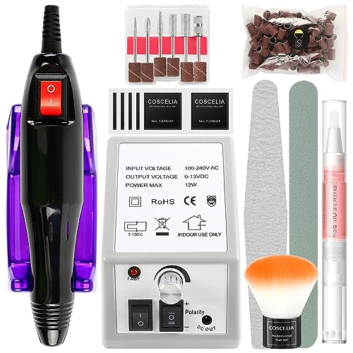 COSCELIA Fresa per Unghie 220V, 1 Elettrica Lima per Unghie con 6 Punti Fresa Unghie, Kit Professionale per Rimozione Smalti Semipermanenti,Trapano Portatile per Manicure e Pedicure