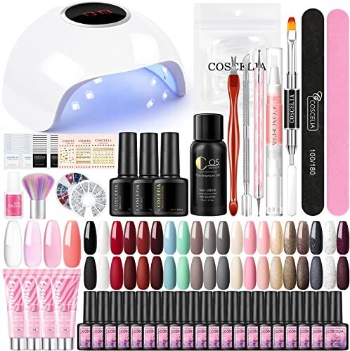 COSCELIA Kit Smalti Semipermanenti Unghie, Set Semipermanente Unghie 20 Colori Semipermanente 24W Lampada LED 4 Colori Poli Estensione Gel Set per Manicure Semipermanente