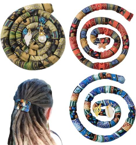 MMDOCO Spiral Lock Fascia per capelli dreadlock, 3 pezzi, con 5 perline, accessori dreadlock, per donne e uomini, coda di cavallo per capelli spessi e ricci