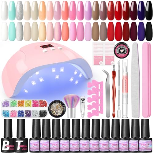 COSCELIA Kit Manicure Semipermanente Con Lampada U-V/Led Unghie Kit Unghie Gel 20 Colori, Base Coat E Top Coat Permanente Con Accessori Per Manicure Kit Manicure E Pedicure Set