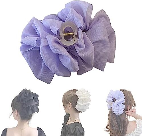 VACSAX Clip a bolle di arco, clip a mascella con artiglio in chiffon di seta con fiocco per capelli, fiocco floreale Accessori per capelli per donne ragazze. (Viola)