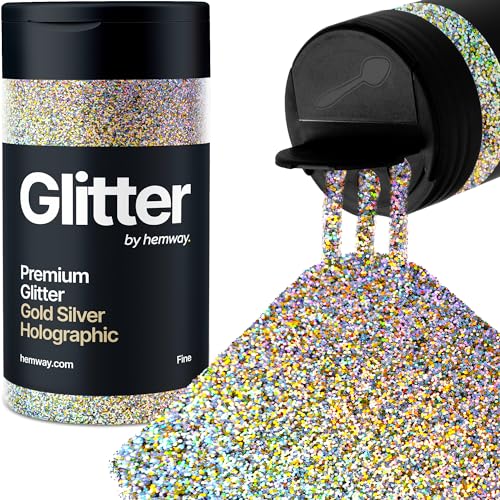 Hemway Oro Argento Olografico Porporina Fine 130g/4.6oz Polvere Metallica Resina Artigianale Glitter Flake Paillettes per Bicchieri Epossidici, Capelli Viso Corpo Occhi Nail Art Festival