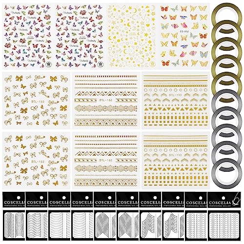 COSCELIA Kit 20pz Unghie Adesive,Adesivi per Unghie,Nail Stickers