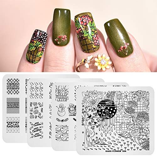 ALEXNAILART 4 pezzi di piatti per timbri per nail art set griglia per fiori di Natale design multi-pattern timbratura immagine modello di stampino con 1 pz polacco stamper