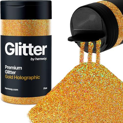 Hemway Olografico Dorato Porporina Fine 130g/4.6oz Polvere Metallica Resina Artigianale Glitter Flake Paillettes per Bicchieri Epossidici, Capelli Viso Corpo Occhi Nail Art Festival