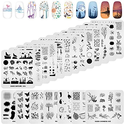 KADS 20pcs Set di piatti per timbri per unghie Nails Art Stamping Plates Foglie Fiori Animal Nail plate Template Image Plate