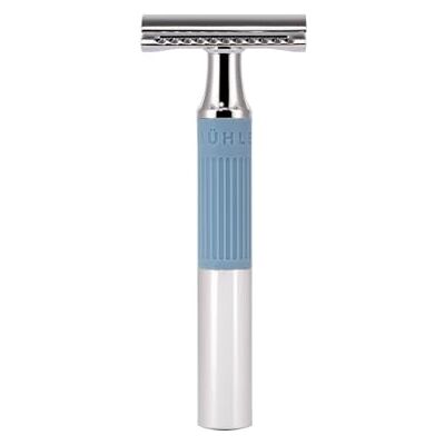 MÜHLE Rasoio di sicurezza NEO, rasoio di sicurezza a doppio bordo per principianti ed esperti, sostenibile, ecologico e riutilizzabile, per uomini e donne, cromato con impugnatura in silicone blu MÜHLE Rasoio di sicurezza NEO, rasoio di sicurezza a doppio bordo per principianti ed esperti, sostenibile, ecologico e riutilizzabile, per uomini e donne, cromato con impugnatura in silicone blu