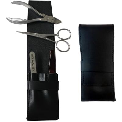 Tenartis Set Uomo Manicure & Pedicure, Barba & Baffi 4 Pezzi Inox in Vera Pelle Nera Nappa 380 Made in Italy Tenartis Set Uomo Manicure & Pedicure, Barba & Baffi 4 Pezzi Inox in Vera Pelle Nera Nappa 380 Made in Italy