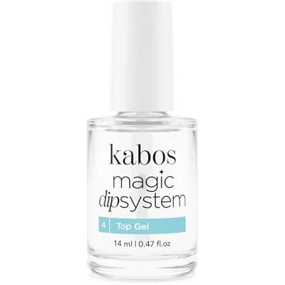 Kabos Magic Dip System Top Gel 14ml, finitura lucida Top coat per sistema dipping powder, aiuta a sigillare la manicure Kabos Magic Dip System Top Gel 14ml, finitura lucida Top coat per sistema dipping powder, aiuta a sigillare la manicure