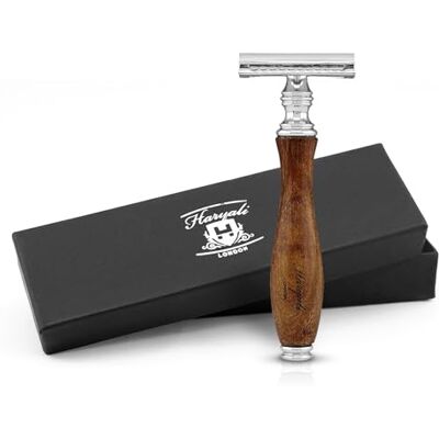 Haryali London , DE Rasoio di sicurezza con manico in legno, rasoio a doppia lama per uomo, rasatura a umido classico, riutilizzabile, senza plastica Haryali London , DE Rasoio di sicurezza con manico in legno, rasoio a doppia lama per uomo, rasatura a umido classico, riutilizzabile, senza plastica