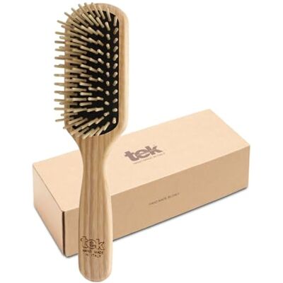 TEK Spazzola Rettangolare Media in Legno di Frassino con Dente Corto, Handmade in Italy, per Capelli Fini o Lisci, Districante e Massaggiante TEK Spazzola Rettangolare Media in Legno di Frassino con Dente Corto, Handmade in Italy, per Capelli Fini o Lisci, Districante e Massaggiante