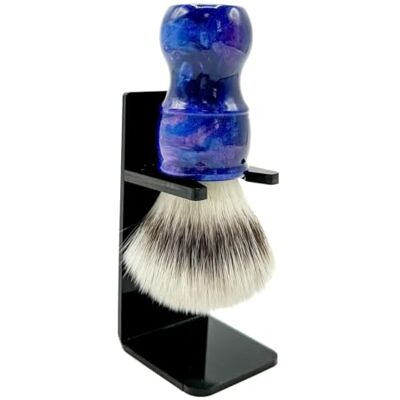 Parker The Blue Storm Deluxe Pennello da barba sintetico con manico blu iridescente e supporto Parker The Blue Storm Deluxe Pennello da barba sintetico con manico blu iridescente e supporto