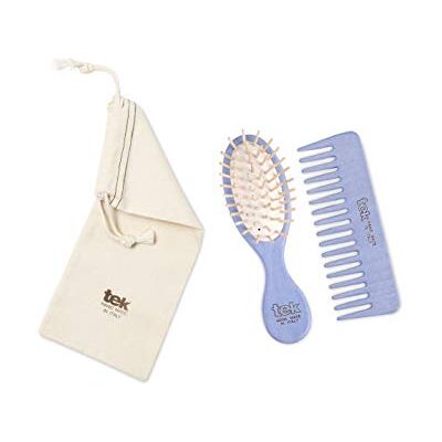 TEK Kit da Borsetta: Spazzola Ovale Piccola e Pettine Piccolo Rado azzurro con Custodia in Cotone, Handmade in Italy TEK Kit da Borsetta: Spazzola Ovale Piccola e Pettine Piccolo Rado azzurro con Custodia in Cotone, Handmade in Italy