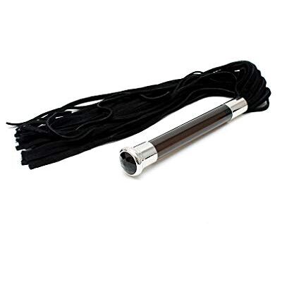 Rimba Flogger in pelle scamosciata con manico in vetro e cristallo Nero/Viola Rimba Flogger in pelle scamosciata con manico in vetro e cristallo Nero/Viola