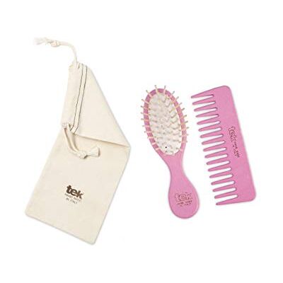 TEK Kit da Borsetta: Spazzola Ovale Piccola e Pettine Piccolo Rado Rosa con Custodia in Cotone, per Capelli Normali e Mossi, Handmade in Italy TEK Kit da Borsetta: Spazzola Ovale Piccola e Pettine Piccolo Rado Rosa con Custodia in Cotone, per Capelli Normali e Mossi, Handmade in Italy