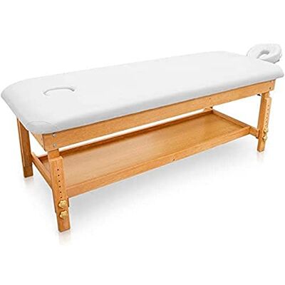 Quirumed Easy Fixed Lettino da massaggio in legno, colore bianco, lettino da massaggio, similpelle, altezza regolabile, testa rimovibile, vassoio del bracciolo, imbottitura ad alta densità Quirumed Easy Fixed Lettino da massaggio in legno, colore bianco, lettino da massaggio, similpelle, altezza regolabile, testa rimovibile, vassoio del bracciolo, imbottitura ad alta densità