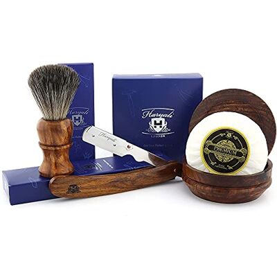Haryali London 4pz in Legno Depilazione Set con Dritto Taglio Gola / Professionale Rasoio, Nero Tasso Look Allo Stesso Modo Capelli Sintetici Spazzola con Sapone & Vaso Perfetto Set in Legno di Rosa Haryali London 4pz in Legno Depilazione Set con Dritto Taglio Gola / Professionale Rasoio, Nero Tasso Look Allo Stesso Modo Capelli Sintetici Spazzola con Sapone & Vaso Perfetto Set in Legno di Rosa