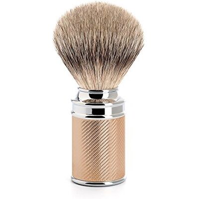 MÜHLE punta argento tasso Capelli DEPILAZIONE Pennello con oro rosa e Cromato CILINDRO manico MÜHLE punta argento tasso Capelli DEPILAZIONE Pennello con oro rosa e Cromato CILINDRO manico