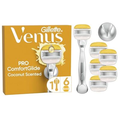 Gillette Pro Comfortglide Rasoio da Donna, al Profumo di Cocco, 6 Lamette di Ricambio, Lamette Donna Adatte a Depilazione Intima, Manico in Metallo Riutilizzabile e Gancio per Doccia Gillette Pro Comfortglide Rasoio da Donna, al Profumo di Cocco, 6 Lamette di Ricambio, Lamette Donna Adatte a Depilazione Intima, Manico in Metallo Riutilizzabile e Gancio per Doccia