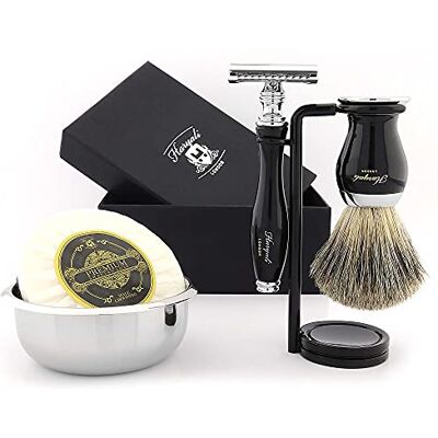 Haryali London , kit completo per barba da uomo da 5 pezzi, set da barba tradizionale con rasoio di sicurezza, pennello da barba, ciotola in acciaio inossidabile, sapone da barba e supporto Haryali London , kit completo per barba da uomo da 5 pezzi, set da barba tradizionale con rasoio di sicurezza, pennello da barba, ciotola in acciaio inossidabile, sapone da barba e supporto