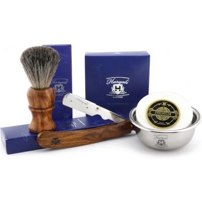 Haryali London 4pz in Legno Depilazione Set con Dritto Taglio Gola / Professionale Rasoio, Nero Tasso Look Allo Stesso Modo Capelli Sintetici Spazzola con Sapone & Vaso Perfetto Set in Legno di Rosa Haryali London 4pz in Legno Depilazione Set con Dritto Taglio Gola / Professionale Rasoio, Nero Tasso Look Allo Stesso Modo Capelli Sintetici Spazzola con Sapone & Vaso Perfetto Set in Legno di Rosa