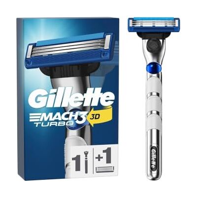 Gillette Mach 3 Turbo Rasoio Uomo Metallo Grigio Rasoio da uomo, include rasoio bagnato, 1 lama con striscia scorrevole migliorata per una scorrevolezza delicata e nuove lame Gillette Mach 3 Turbo Rasoio Uomo Metallo Grigio Rasoio da uomo, include rasoio bagnato, 1 lama con striscia scorrevole migliorata per una scorrevolezza delicata e nuove lame