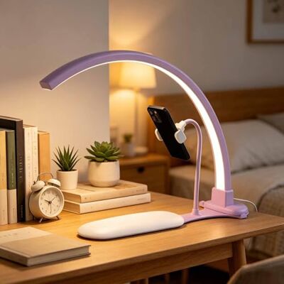 Dalumian Lampada a mezzaluna da 23,62" per scrivania per unghie, lampada da scrivania per unghie con supporto per telefono, luce ad anello a LED in lega di alluminio e PVC per manicure(Purple,5PCS) Dalumian Lampada a mezzaluna da 23,62" per scrivania per unghie, lampada da scrivania per unghie con supporto per telefono, luce ad anello a LED in lega di alluminio e PVC per manicure(Purple,5PCS)