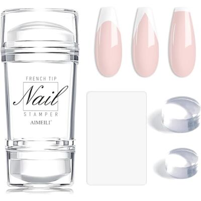 AIMEILI Double-head Jelly Nail Art Stamper French Unghie Stampo Clear Stamping Nail Art con 1 Raschietti e 2 Stampi in Trasparente Silicone AIMEILI Double-head Jelly Nail Art Stamper French Unghie Stampo Clear Stamping Nail Art con 1 Raschietti e 2 Stampi in Trasparente Silicone