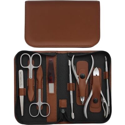 Tenartis Set Manicure e Pedicure Professionale 8 Pezzi Inox in Vera Pelle con Cerniera Made in Italy (Marrone) Tenartis Set Manicure e Pedicure Professionale 8 Pezzi Inox in Vera Pelle con Cerniera Made in Italy (Marrone)