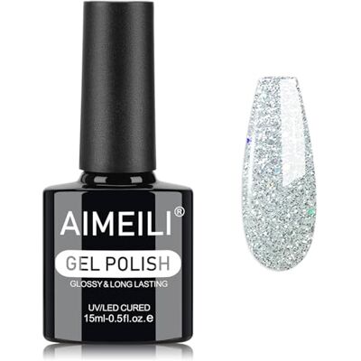 AIMEILI Smalto Gel Argento Glitterato Colori Semipermanente Glitter 15 ml Smalto Brillantini Unghie Argento, Smalto UV LED, Soak Off Semipermanente, Gel Unghie Fai Da Te per Salone di Casa AIMEILI Smalto Gel Argento Glitterato Colori Semipermanente Glitter 15 ml Smalto Brillantini Unghie Argento, Smalto UV LED, Soak Off Semipermanente, Gel Unghie Fai Da Te per Salone di Casa