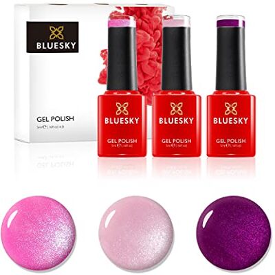 BLUESKY Set di smalti gel per unghie, polvere rosa, Tango Passion 80580, Grapefruit Sparkle 80546, Honeysuckle Sj16, 3 x 5 ml, glitter, rosa, viola (richiede asciugatura con lampada UV o LED) BLUESKY Set di smalti gel per unghie, polvere rosa, Tango Passion 80580, Grapefruit Sparkle 80546, Honeysuckle Sj16, 3 x 5 ml, glitter, rosa, viola (richiede asciugatura con lampada UV o LED)