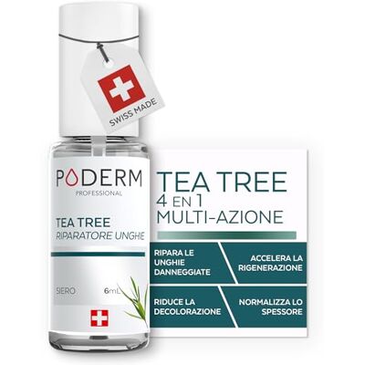 PODERM Tea Tree Riparatore Unghie 6 ml – Siero 4-in-1 Migliora l’aspetto delle unghie danneggiate, ingiallite e spente – Uniforma lo spessore – Risultati visibili dal primo giorno – Swiss Made PODERM Tea Tree Riparatore Unghie 6 ml – Siero 4-in-1 Migliora l’aspetto delle unghie danneggiate, ingiallite e spente – Uniforma lo spessore – Risultati visibili dal primo giorno – Swiss Made