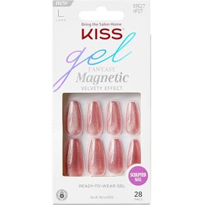 Kiss Gel Fantasy Magnetic "West Coast" Corallo metallizzato lungo a forma di bara di mandorla, 28 unghie finte a pressione di qualità da salone da incollare, fai da te, 2 g di colla per unghie, 1 Kiss Gel Fantasy Magnetic "West Coast" Corallo metallizzato lungo a forma di bara di mandorla, 28 unghie finte a pressione di qualità da salone da incollare, fai da te, 2 g di colla per unghie, 1
