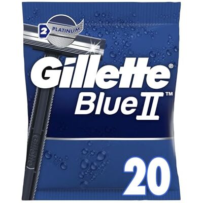 Gillette BlueII Rasoi Da Uomo Usa E Getta Confezione Da 20, Rasoio A 2 Lame Con Testina Fissa Gillette BlueII Rasoi Da Uomo Usa E Getta Confezione Da 20, Rasoio A 2 Lame Con Testina Fissa