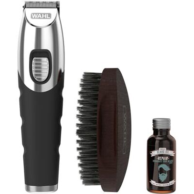 Wahl Kit per regolabarba ricaricabile per uomo Durata senza fili 60 min, lame di precisione, testina di taglio, 4 pettini guida (0,5-12 mm), olio da barba, spazzola e accessori per la toelettatura Wahl Kit per regolabarba ricaricabile per uomo Durata senza fili 60 min, lame di precisione, testina di taglio, 4 pettini guida (0,5-12 mm), olio da barba, spazzola e accessori per la toelettatura