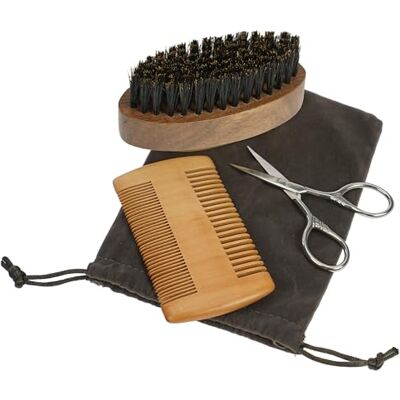 Fantasia Set da barba con pettine, spazzola per barba, forbici in sacchetto Fantasia Set da barba con pettine, spazzola per barba, forbici in sacchetto