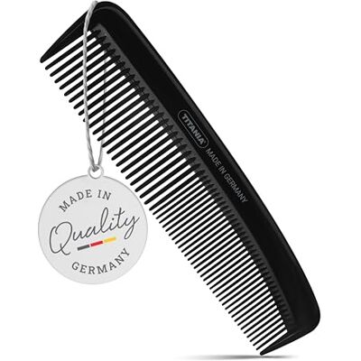 TITANIA Pettine tascabile da 12,5 cm, a doppio dente, per capelli e barba, antistatico, delicato sul cuoio capelluto, pettine da viaggio compatto, prodotto in Germania TITANIA Pettine tascabile da 12,5 cm, a doppio dente, per capelli e barba, antistatico, delicato sul cuoio capelluto, pettine da viaggio compatto, prodotto in Germania