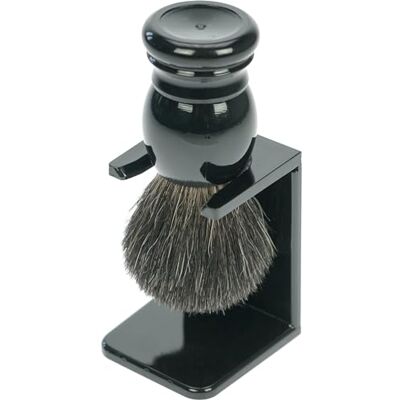 Fantasia Porta pennello da barba in plastica nera con pennello da rasatura, tetto puro. Fantasia Porta pennello da barba in plastica nera con pennello da rasatura, tetto puro.