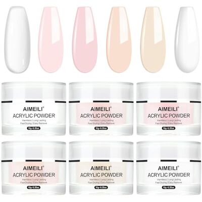 AIMEILI Kit Polvere Acrilica Colorata per Unghie, Polvere Acrilica Professionale per Estensione Unghie, Scultura Unghie per Studi Nail Art o Manicure DIY a Casa, 6x10g AIMEILI Kit Polvere Acrilica Colorata per Unghie, Polvere Acrilica Professionale per Estensione Unghie, Scultura Unghie per Studi Nail Art o Manicure DIY a Casa, 6x10g