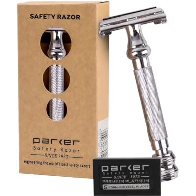 Parker 99R manico lungo Heavyweight farfalla aperta rasoio di sicurezza e 5 Lame da Rasoio a Doppio Bordo Parker 99R manico lungo Heavyweight farfalla aperta rasoio di sicurezza e 5 Lame da Rasoio a Doppio Bordo