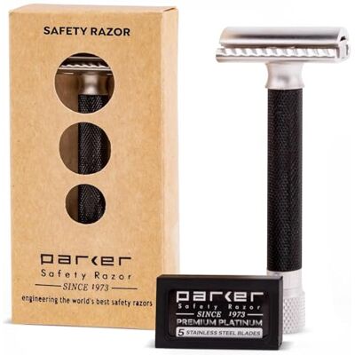 Parker Variante regolabile doppio bordo rasoio di sicurezza e 5 Premium Blades (Metallizzato) Grafite Parker Variante regolabile doppio bordo rasoio di sicurezza e 5 Premium Blades (Metallizzato) Grafite