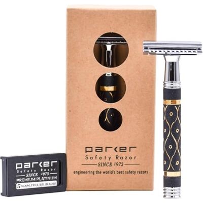 Parker 65R super pesante doppio bordo rasoio di sicurezza e 5 Premium Lame da Rasoio a Doppio Bordo Parker 65R super pesante doppio bordo rasoio di sicurezza e 5 Premium Lame da Rasoio a Doppio Bordo