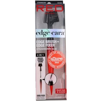 Kiss Edge Cara, spazzola 4 in 1 per bordi, pettine con setole di cinghiale con fissatore per bordi (fragola Acai) Kiss Edge Cara, spazzola 4 in 1 per bordi, pettine con setole di cinghiale con fissatore per bordi (fragola Acai)
