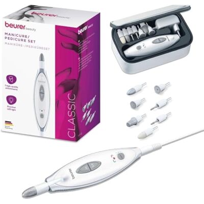 Beurer MP 41 Fresa Elettrica per Unghie con 7 Accessori in Zaffiro e Feltro, Manicure e Pedicure Professionale a 4600 Giri/min, Luce LED, Rotazione Reversibile, Adatto a Diabetici, con Custodia Beurer MP 41 Fresa Elettrica per Unghie con 7 Accessori in Zaffiro e Feltro, Manicure e Pedicure Professionale a 4600 Giri/min, Luce LED, Rotazione Reversibile, Adatto a Diabetici, con Custodia