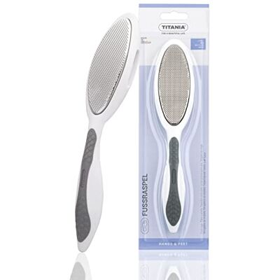 TITANIA Softtouch Raspa per piedi con lima (grossa e fine) • Griglia ergonomica e lima per piedi • Lima per calli double face • Made in Germany • Piedino per calli antiruggine (22 cm) TITANIA Softtouch Raspa per piedi con lima (grossa e fine) • Griglia ergonomica e lima per piedi • Lima per calli double face • Made in Germany • Piedino per calli antiruggine (22 cm)